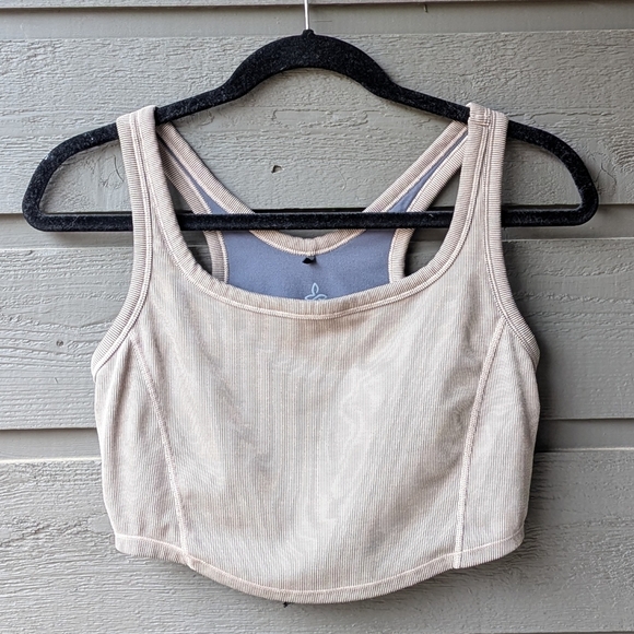 Prana Becksa Bralette Taupe Tan Ribbed Size Small Yoga Workout Gym Crop Top - Picture 1 of 10
